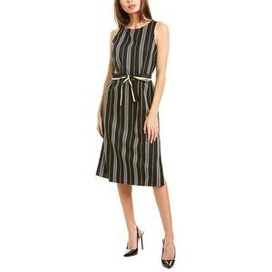 Vince Camuto Striped Midi Dress Side Slits Black White Yellow Belt Sz 00 NWT